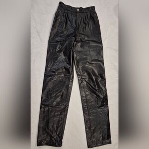 Vintage Black Genuine Leather High Waist Lined Pleated Pants Women's Size 2